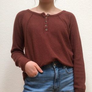 American Eagle Burnt Orange Henley Long Sleeve